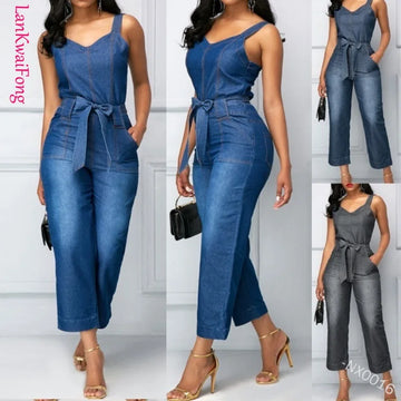 Saashi Slim Fit Matte White Belted Straight Jumpsuit for Women