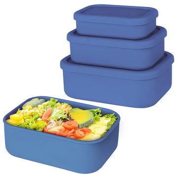 Saashi 3Size Silicone Food Storage Containers Hard-Shell Bento Lunch Box Lids Microwave.