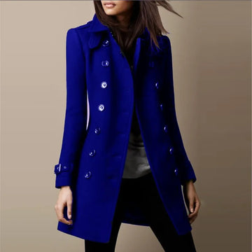 Saashi Women's Turn-Down Collar Double-Breasted Wool Coat