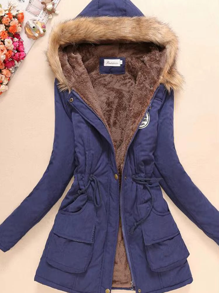 Saashi Hooded Cotton-Padded Parka Jacket for Women – Medium-Long Slim Fit Warm Outwear Coat for Casual & Travel Wear