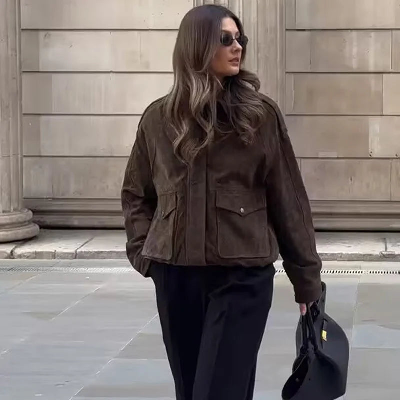 Saashi Cropped Suede Bomber Jacket