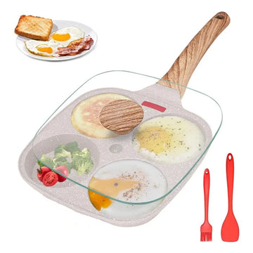 Saashi 4-Hole Non-Stick Egg & Pancake Pan with Lid