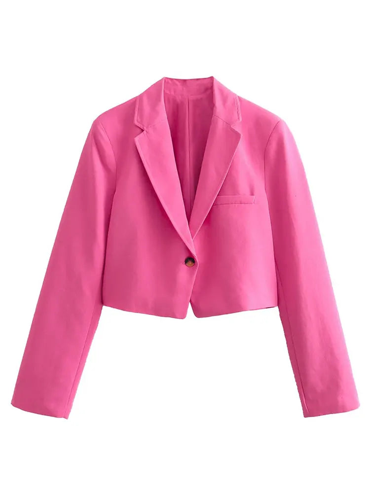 Saashi Women's Elegant Pink Slim Single Button Long Sleeve Office Lady Blazer.