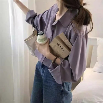 Saashi Women’s Solid Color Long Sleeve Blouse Elegant Korean Leisure Office Tops