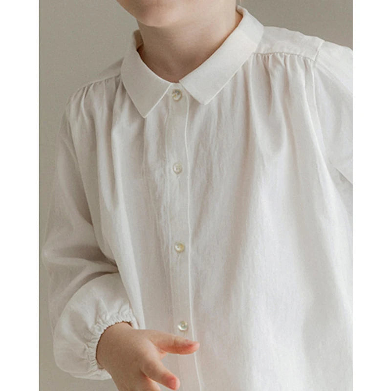 Saashi Boys Cotton Linen White Shirt – Casual Long Sleeve Button-Up Lapel Top for Kids