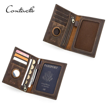 Saashi Genuine Leather Passport Wallet AirTag Slot Men Women Travel Cover Bag.