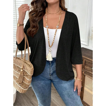 Saashi Women's Plus Size Fashion Solid Irregular Hem Casual Travel Leisure Cardigan.