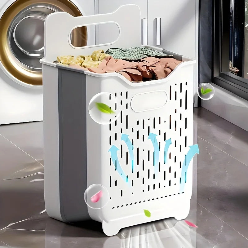Saashi Hanging Wall Collapsible Laundry Basket Hamper Handle Space-Saving Foldable Storage.