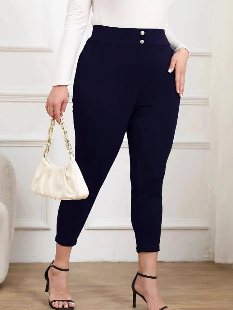 Saashi Plus Size High Waisted Slim Fit Pencil Pants for Women – Elegant Solid Color Skinny Trousers