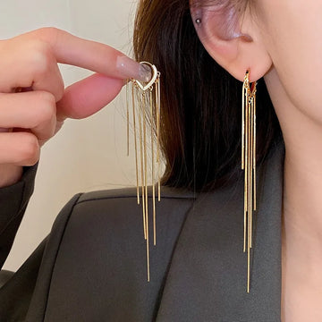 Saashi Women's 925 Silver Needle Korean Long Chain Tassel Metal Drop Earrings.