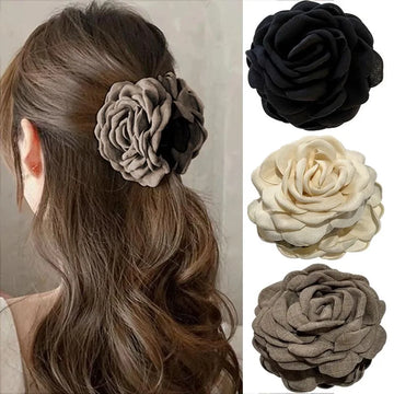 Saashi French Fabric Rose Flower Hair Claw Clips Women Girls Barrette Hairpins.