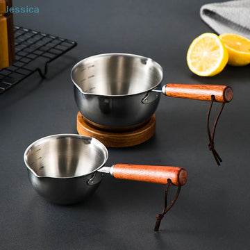 Saashi Stainless Steel Oil Pouring Pot with Wooden Handle