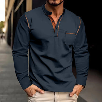 Saashi Men's Spring Summer Stand-up Collar Casual Long-sleeved Polo Shirt.