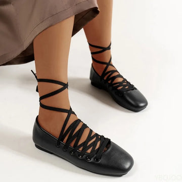 Saashi Women's Spring Summer Retro Cross Strap Square Toe Ballet Designer Flats.