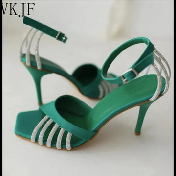 Saashi Rhinestone High Heel Sandals - Elegant Strappy Design