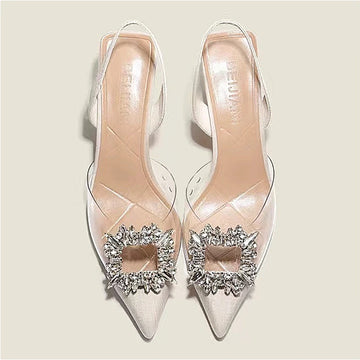Saashi Women's Spring Autumn Sexy Crystal Transparent Solid Color Pointed Toe Heels.