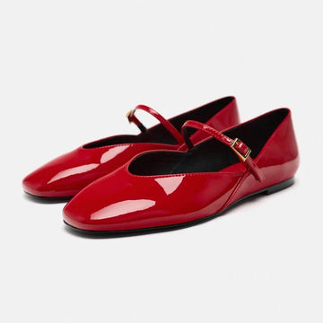Saashi Spring Red Women Ballet Shoes Casual Round Toe Patent Leather Office Flats