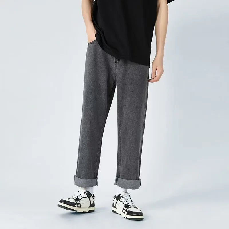 Saashi Men's Streetwear 2025 New Korean Style Loose Straight Wide Leg Denim.