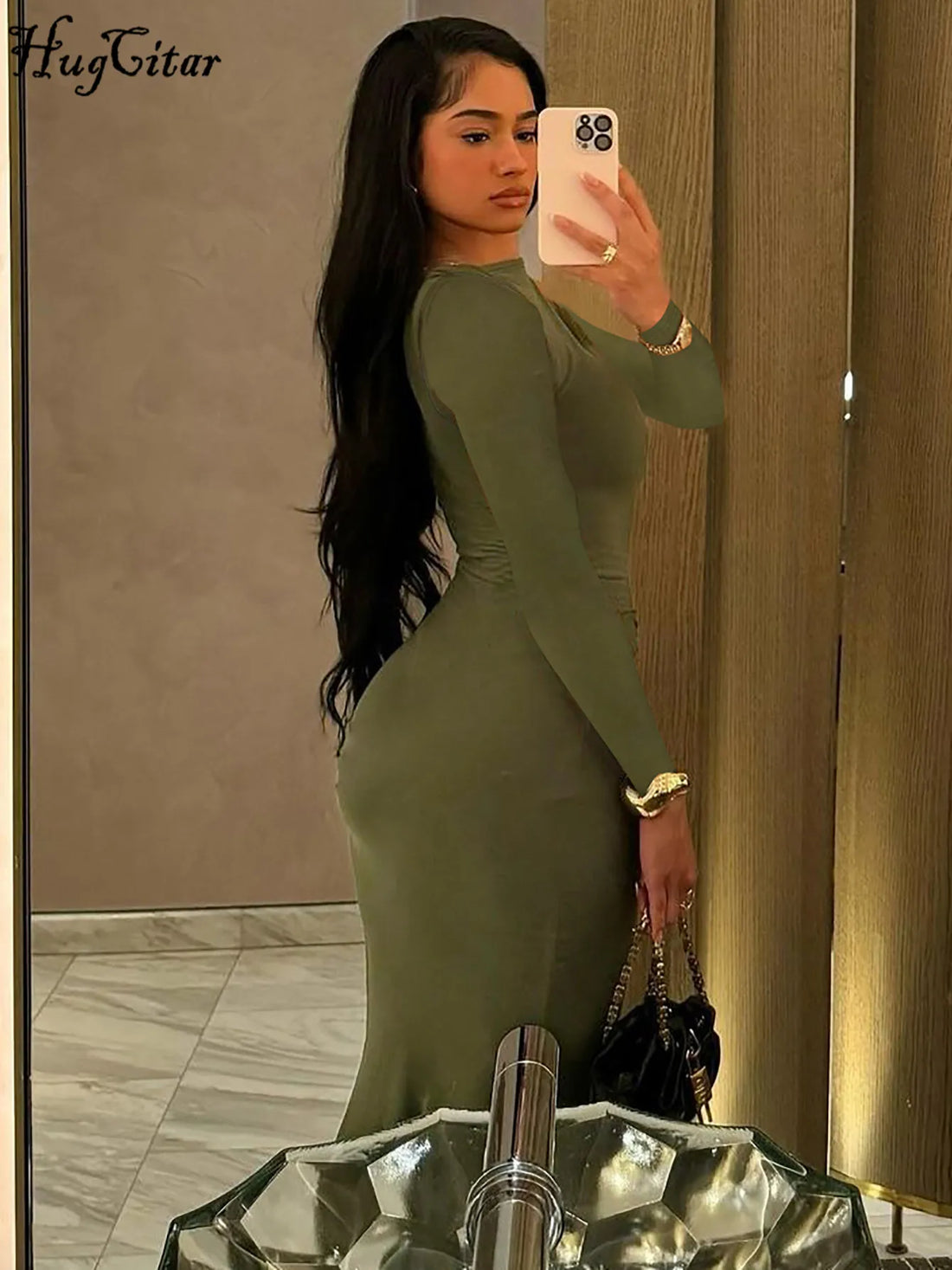 Saashi Women's Sexy Long Sleeve Draped Bodycon Maxi Party Prom Dress