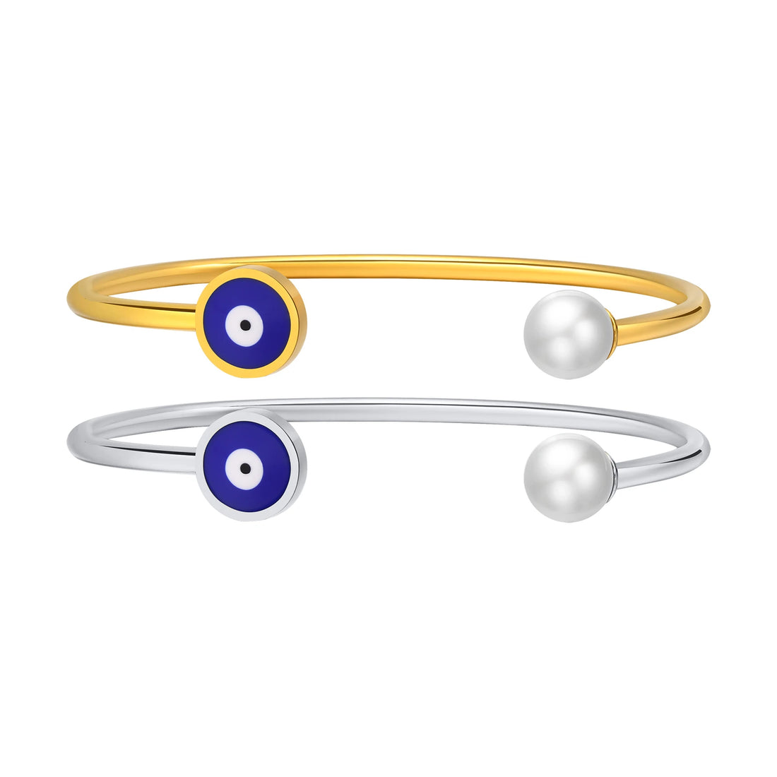 Saashi Girls Blue Evil Eye Pearl Cuff Bracelet – Adjustable Protective Bangle Jewelry