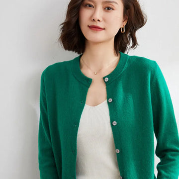 Saashi Women's O-neck Spring Autumn Knitted Cashmere Cardigans Solid Single Breasted Sweaters.