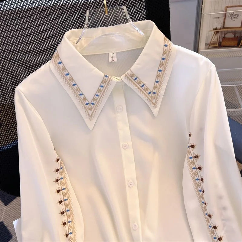 Saashi Elegant Embroidered Blouse, High Quality Chiffon Work Shirt for Women