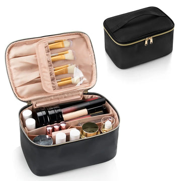 Saashi Makeup Bag Portable Cosmetic Large Capacity Travel Case Organizer Black Women.
