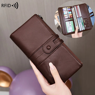 Saashi RFID Blocking Large Capacity Soft Leather Multi-functional Zipper Long Clutch Wallet.