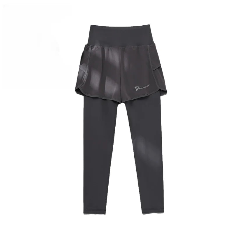 Saashi Women's 2-in-1 Cropped Yoga Pants, High-Waist Sports Leggings for Summer
