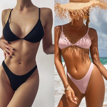 Saashi Solid Strappy Bikini - Women's Low Waist Swimwear