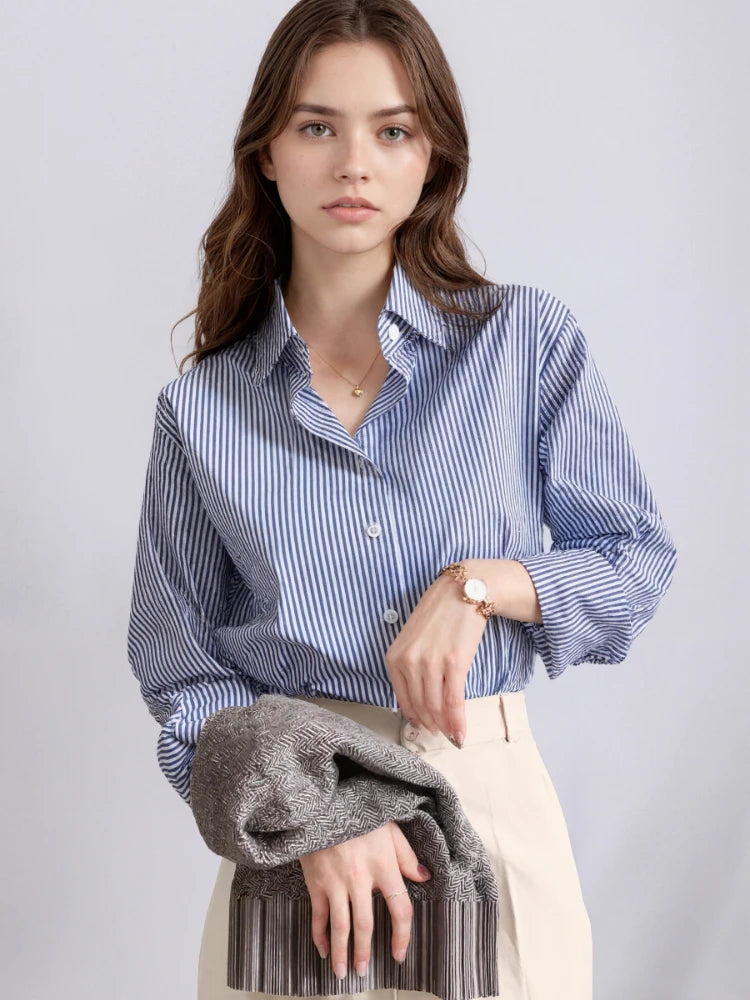 Saashi Spring Striped Lantern Sleeve Blouse