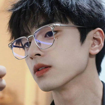 Saashi Fashion Unisex Square Plain Glasses Men Women Metal Polygon Anti Blue.