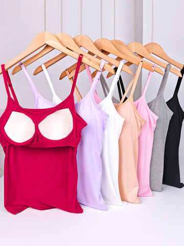 Saashi Women's Solid Color Sling Vest: Built-in Bra and Adjustable Straps