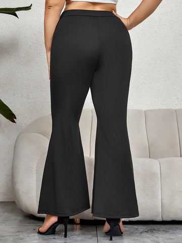 Saashi Plus Size High Waist Flare Dress Pants for Women – Elegant Black Bell Bottom Trousers