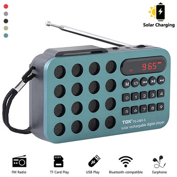 Saashi Rechargeable Portable FM Radio Mini Solar Bluetooth Wireless Speaker Support USB.