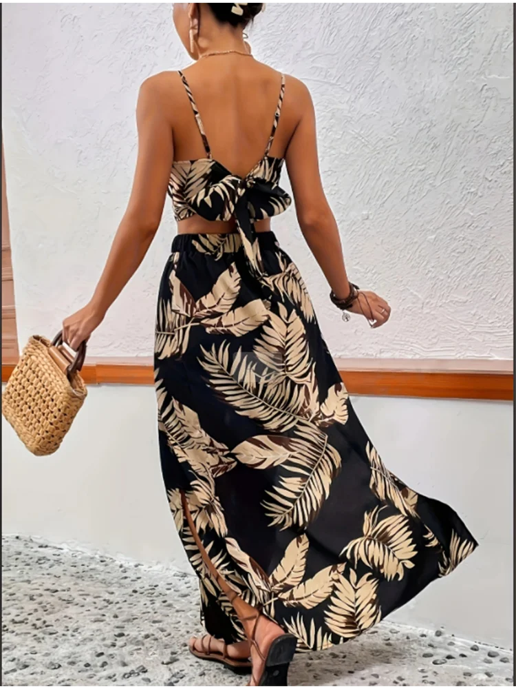 Saashi Deep V-neck Sleeveless Dress & Skirt Set