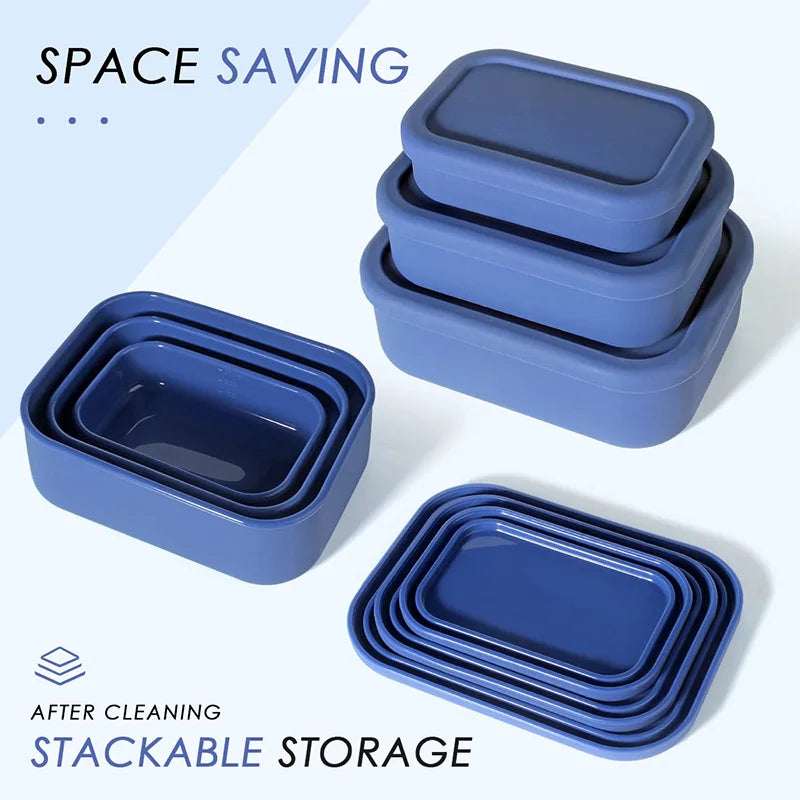 Saashi 3Size Silicone Food Storage Containers Hard-Shell Bento Lunch Box Lids Microwave.