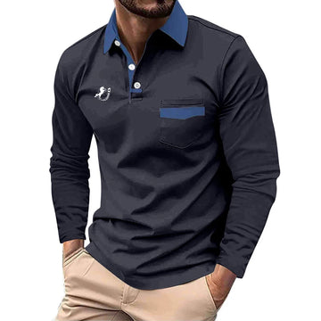 Saashi Men's Spring Autumn Long Sleeve Sport Business Casual Big Pocket Polo.