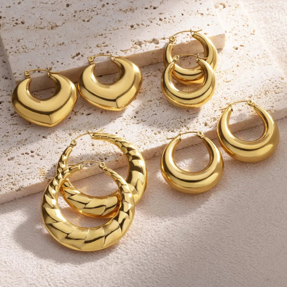 Saashi Gold Stainless Steel Hoop Earrings