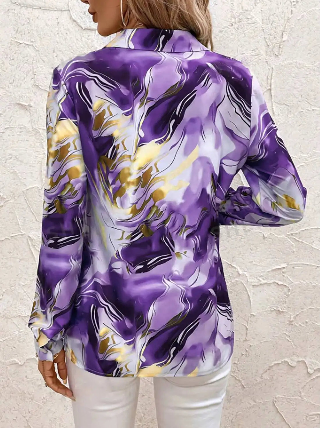 Saashi Purple Gold Marble Collar Top