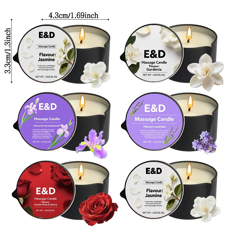 Saashi 6PCS Massage Oil Candle with Essential Oils Luxury Soy Wax Scented Candle for Spa Salon