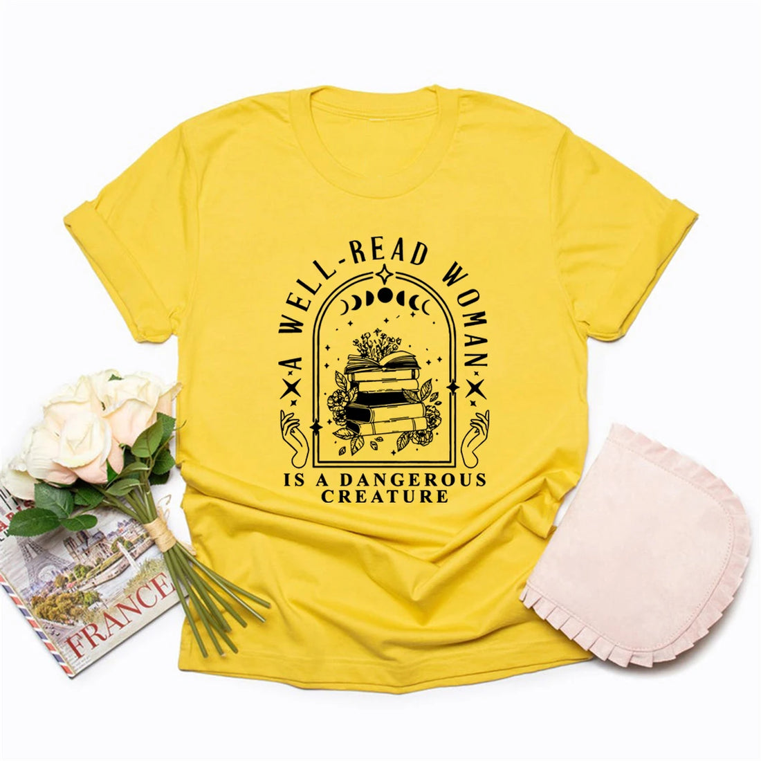 Saashi Well Read Woman Dangerous Creature Vintage Graphic T Shirt Bookish Tee Gift for Book Lovers