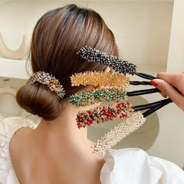 Saashi Korean Fashion Crystal Pearl Updo Hair Clips Elegant Braid Barrettes Accessories.