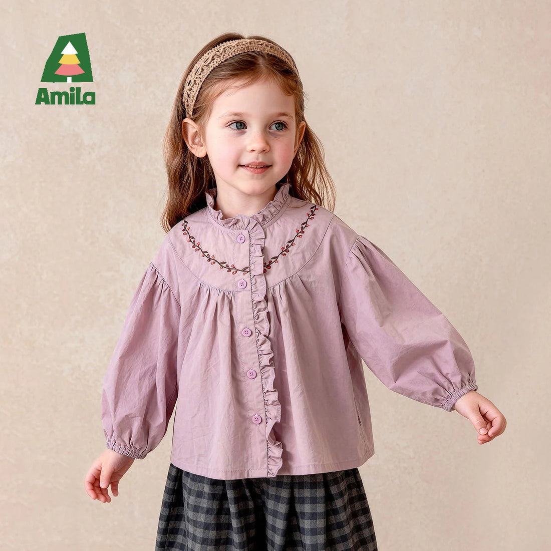 Saashi Girls Floral Fruit Embroidery Doll Blouse – Cute Long Sleeve Autumn Top