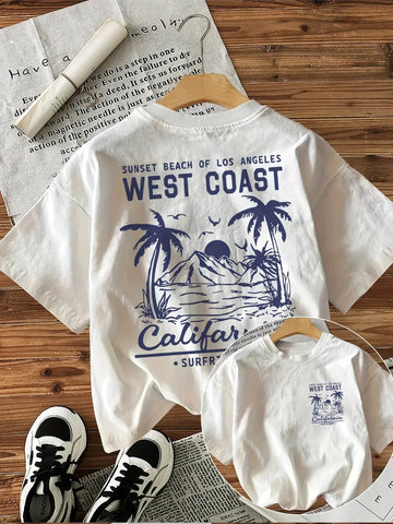 Saashi West Coast Palm Tree Graphic T Shirt for Women Short Sleeve Retro Aesthetic Casual Tee