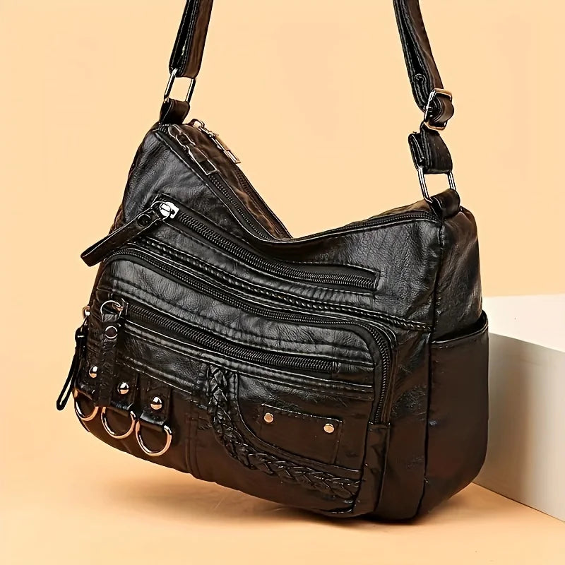Saashi Women's Vintage PU Retro Multi Layer Shoulder Crossbody Messenger Travel Bag.
