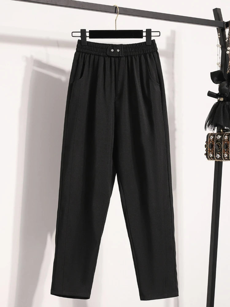 Saashi Plus Size Women’s High-Waisted Wide Leg Trousers – Versatile Straight Leg Suit Pants for Spring and Autumn