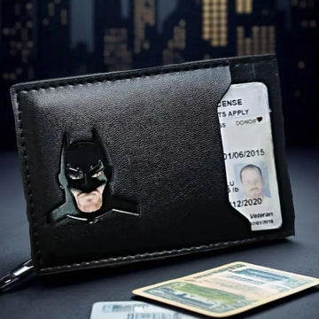 Saashi Men's Bat ID Slim Leather Card Holder Super Hero Mask Wallet.