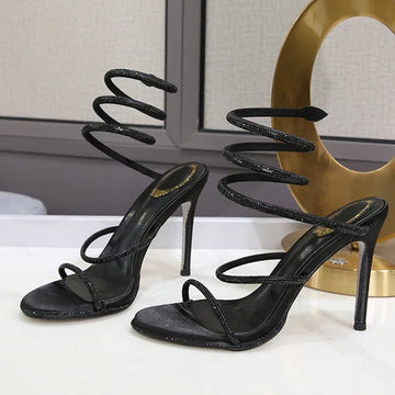 Saashi Women's Crystal Diamond Ankle Strap Sexy Open Toe Thin High Heels.