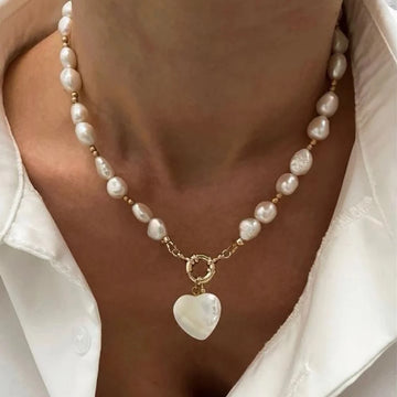Saashi Layered Pearl Heart Necklace